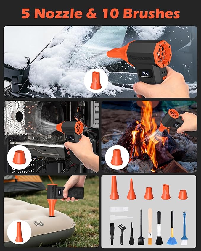 Compressed Air Duster, 120,000RPM Electric Air Duster, 4 Speeds Powerful Brushless Motor with LED Light, Rechargeable Cordless Air Blower for Christmas, Computer, Keyboard, Car, Home