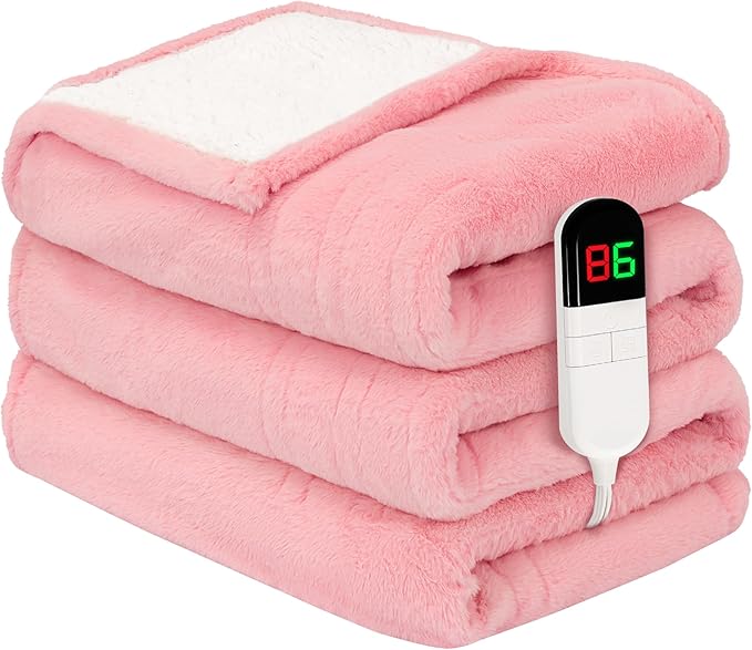 Premium Heated Blanket Twin 62"×84" - Ultra Cosy Soft Electric Blanket with 8 Heating Levels,Plush Fast Heating Faux Rabbit Fur Blanket for Bed & Couch - Auto Shut Off,Machine Washable (Pink)