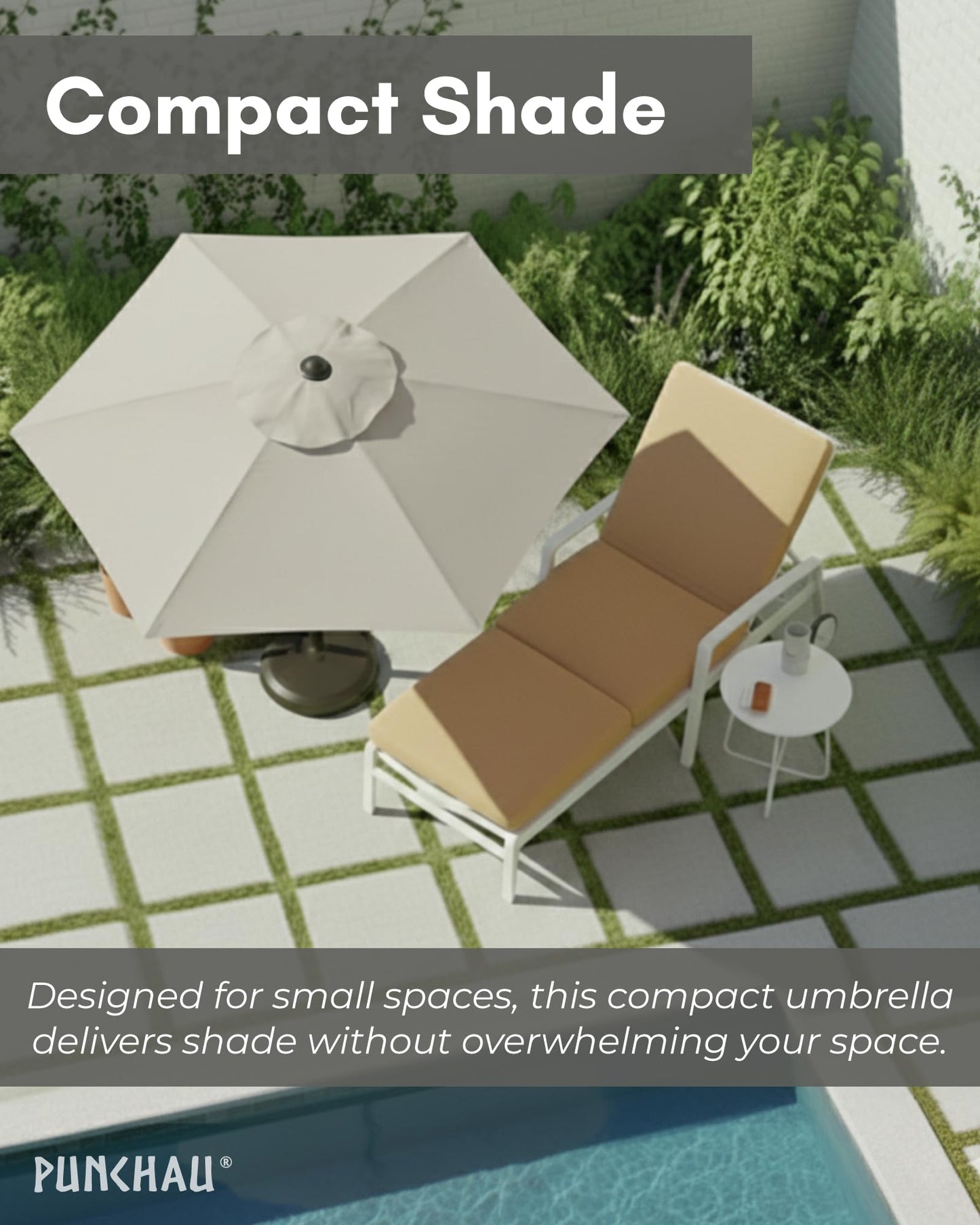 Punchau 6 Ft Outdoor Patio Umbrella - Outdoor Umbrella for Patio, Pool, Table, Garden, Deck, & Beach - Easy Open/Close Crank and Push Button Tilt Adjustment - Beige Market Umbrellas