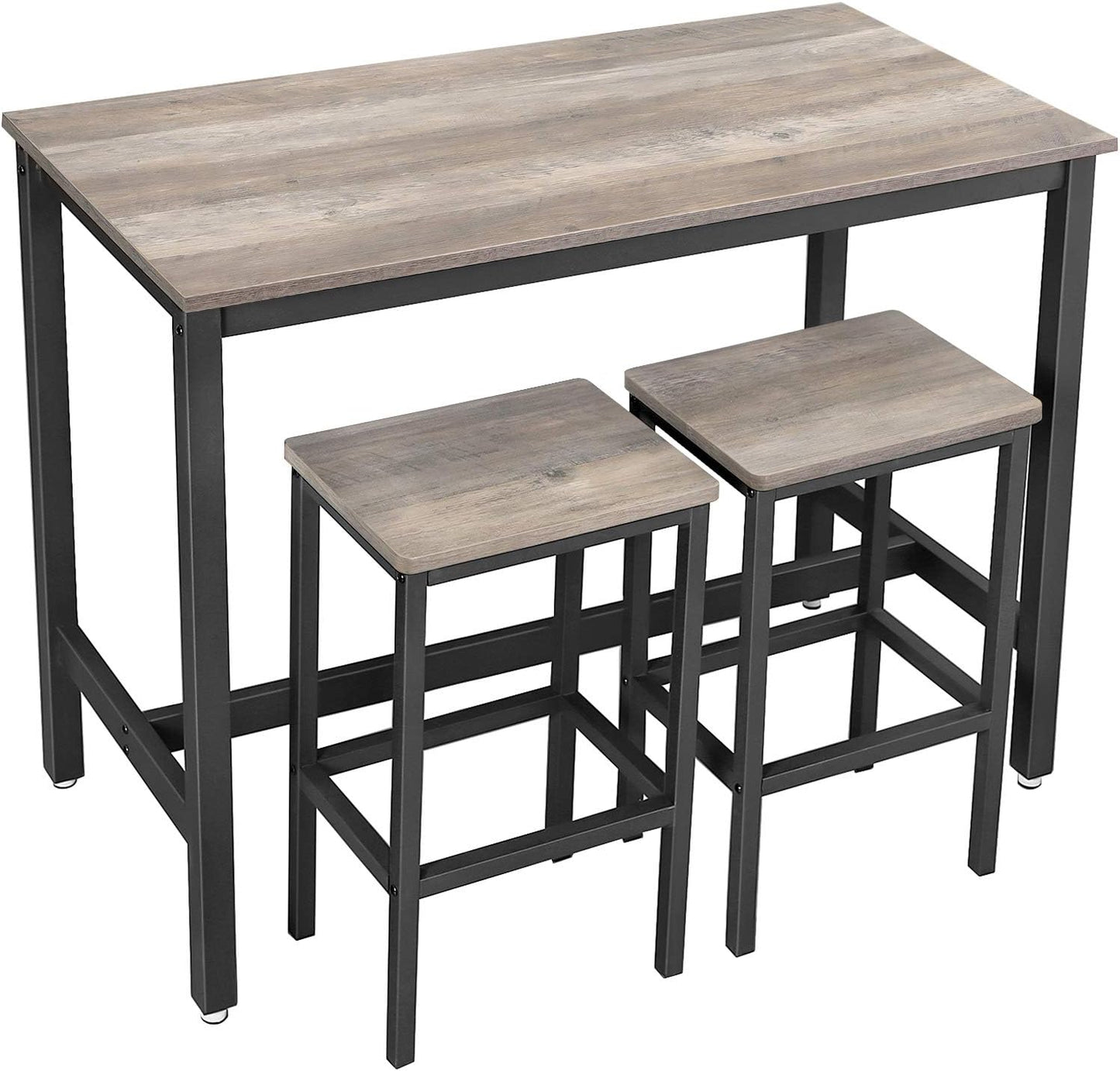 VASAGLE Bar Table Set, Bar Table with 2 Bar Stools, Dining table set, Kitchen Counter with Bar Chairs, Industrial for Kitchen, Living Room, Party Room, Greige and Black ULBT015B02