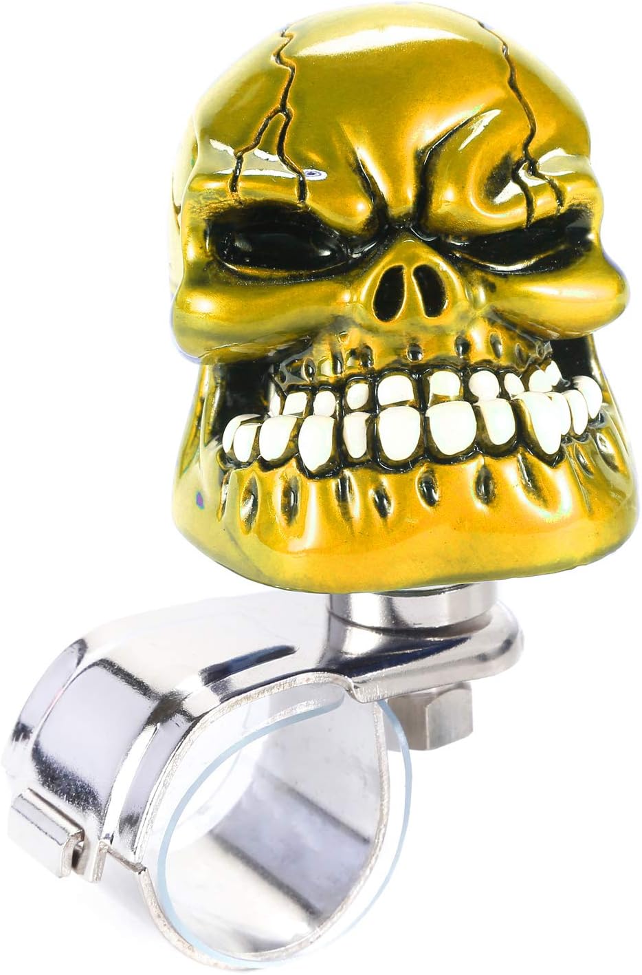 Skull Steering Wheel Spinner Knob Turning Driving Suicide Power Handle Universal Fit Most Vehicles Cars Trucks Tractors Mowers Forklifts Boat Golf Carts (Yellow)
