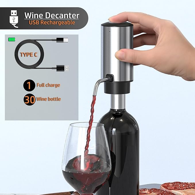 Electric Wine Aerator Pourer Decanter Type C Rechargeable Automatic Wine Dispenser with Retractable Tube Stand Base for One-Touch Instant Oxidation for Wine Lovers