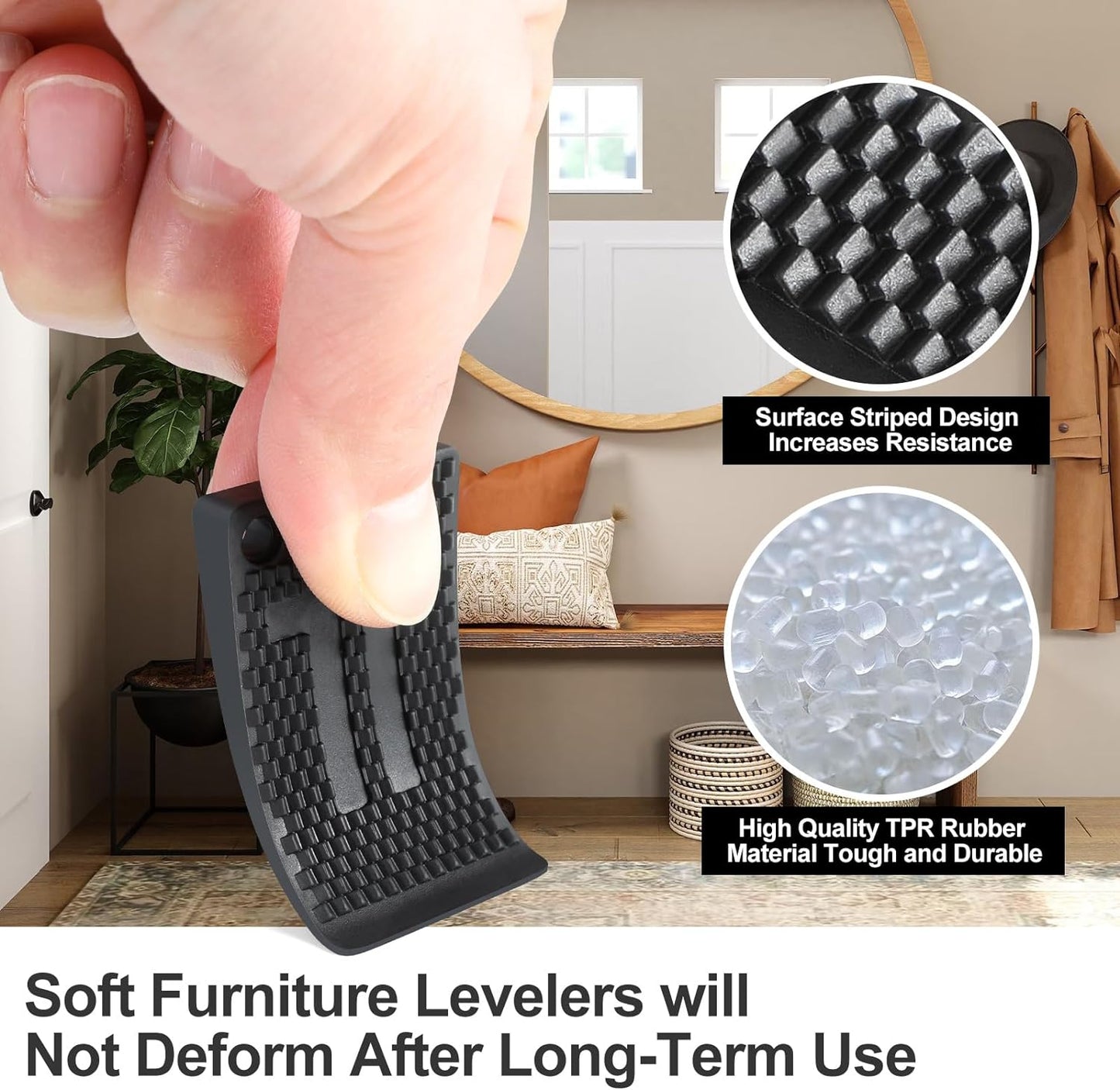 Furniture Levelers Pads,20 Pack Flexible Rubber Table Leveling Shims for Home Improvement - Level Wedges,Cabinet Shims、Chair Shims、Table Leg Leveler, Waterproof Non-Slip, Stackable(Black)