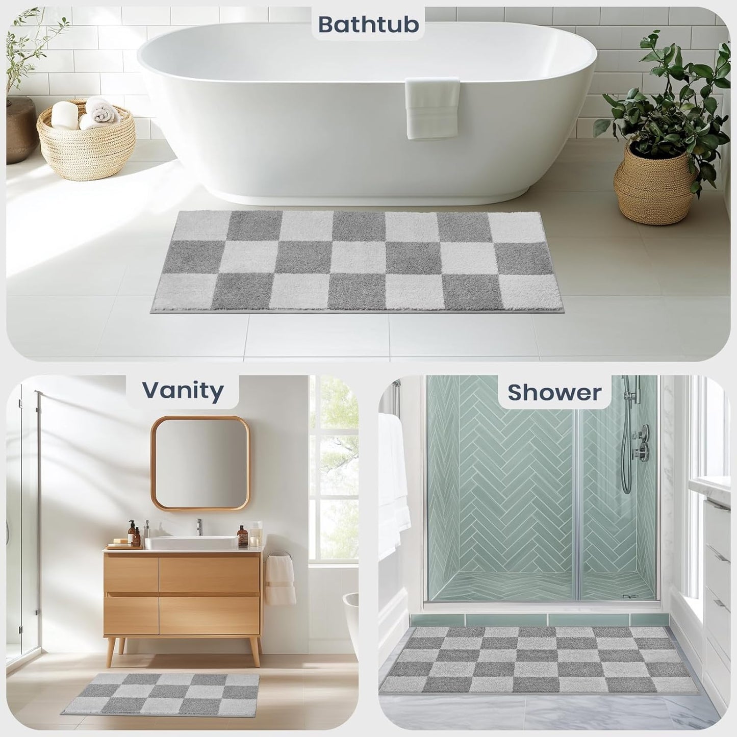 PURRUGS Bathroom Rug Non-Slip Machine Washable 30" x 46", Super Absorbent and Quick-Dry Bath Mat, Extra Soft and Plush Bath Rug for Shower, Bathtub and Sink, Light Grey & Grey