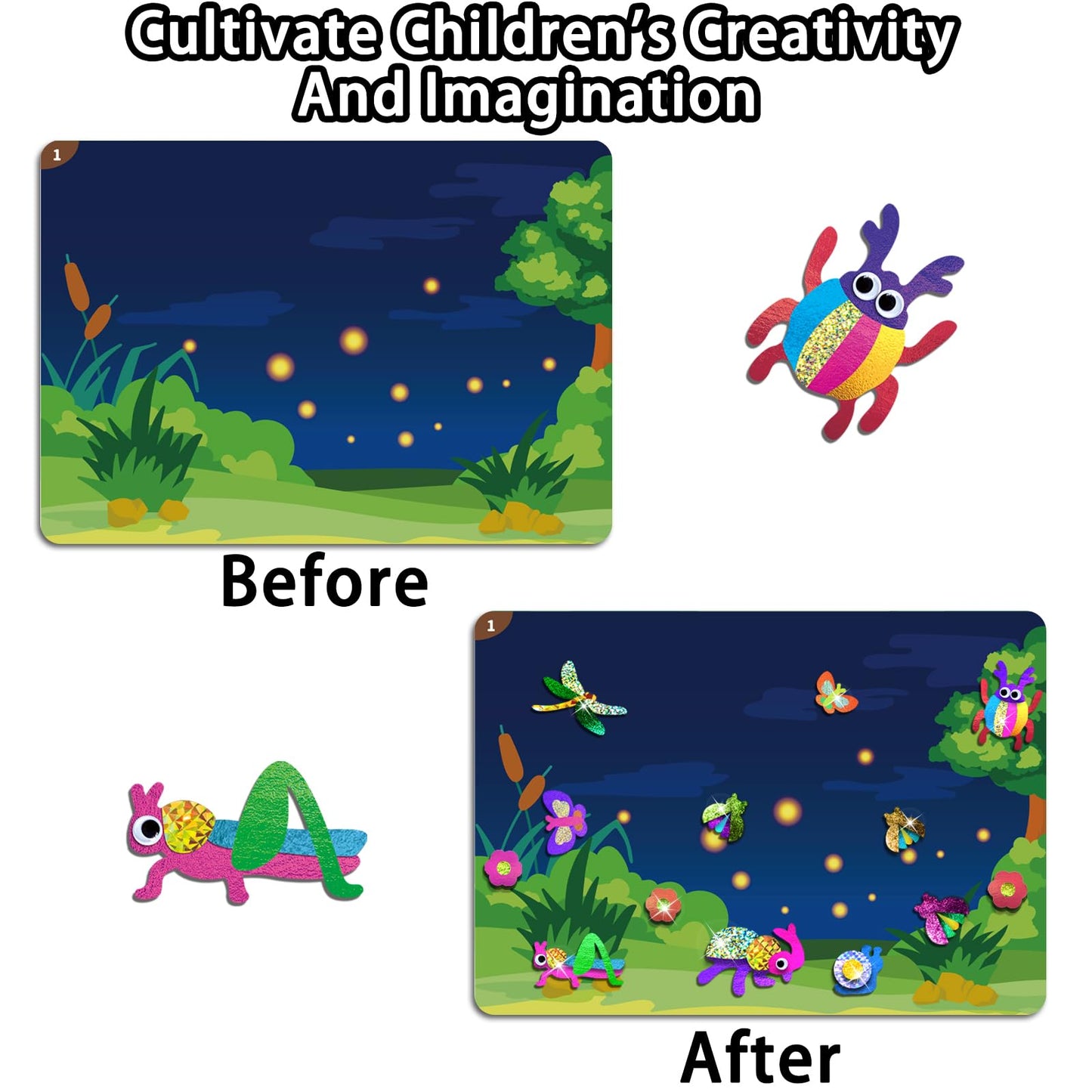 Yazhiji Foil Art Craft Kits for Kids - Bugs Butterfy Mess -Free Fun Activity Set for Child, DIY Printing Craft Kit,Gifts for Ages 4 5 6 7 8 9 10 Years Old, Art Supplier Toys for Boys Girls