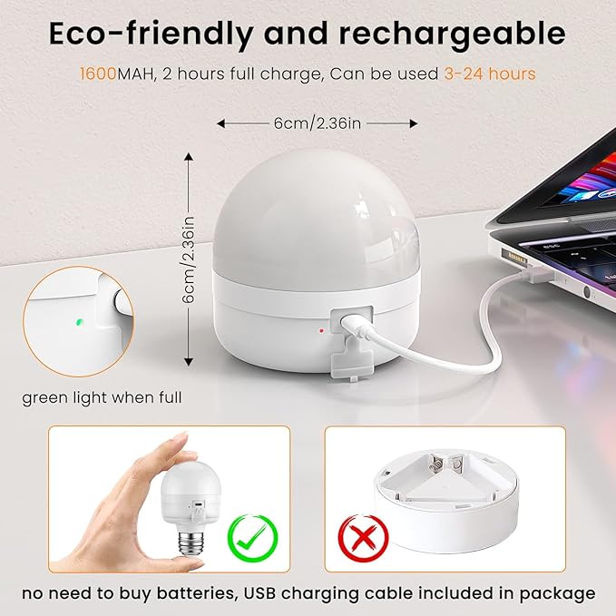 SCOPOW 4Packs E26 Rechargeable Light Bulbs with Remote and Timer, 8W 600lm Bright Magnetic Light Bulbs, 2500mAh Battery Operated Lightbulbs, 3 Color Temperature, Dimmer for Non-Hardwired Lamp