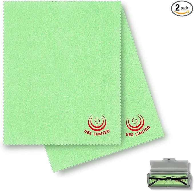 UESWILL Microfiber Cleaning Cloths for Glasses, Sunglasses, Camera Lens, Phone Laptop Tablet Electronics & Screens, Other Delicate Surfaces 6.7 x 5.7 inches 2-Pack