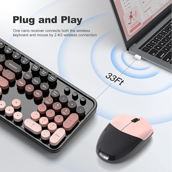 Wireless Keyboard and Mouse, Typewriter Full Size Keyboard with Number Pad and 2 in 1 USB Connected Mouse for Windows 7/8/10/11, Laptop, Desktop, PC, Computer