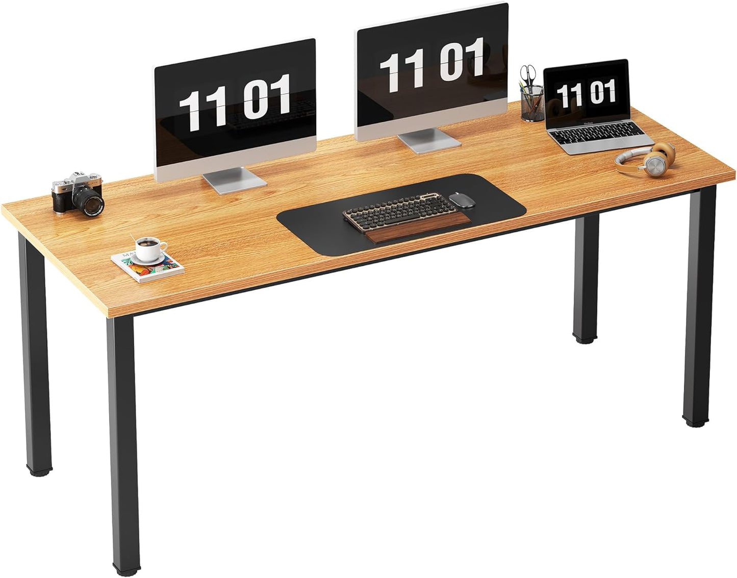 Need 63 Inch Large Computer Desk - Modern Simple Style Home Office Gaming Desk, Basic Writing Table for Study Student, Black Metal Frame, Teak