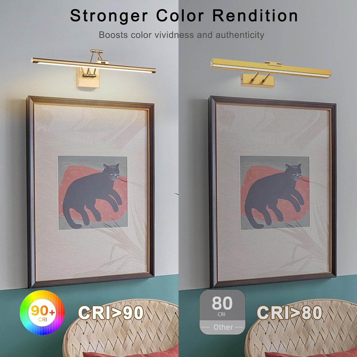 Brass Picture Light for Painting LED Gold Art Light Hard-Wired Picture Frame Lights 24 Inch Gallery Wall Light Modern Painting Lamps with Adjustable Swing Arm Display Lamp for Wall Artwork Warm White