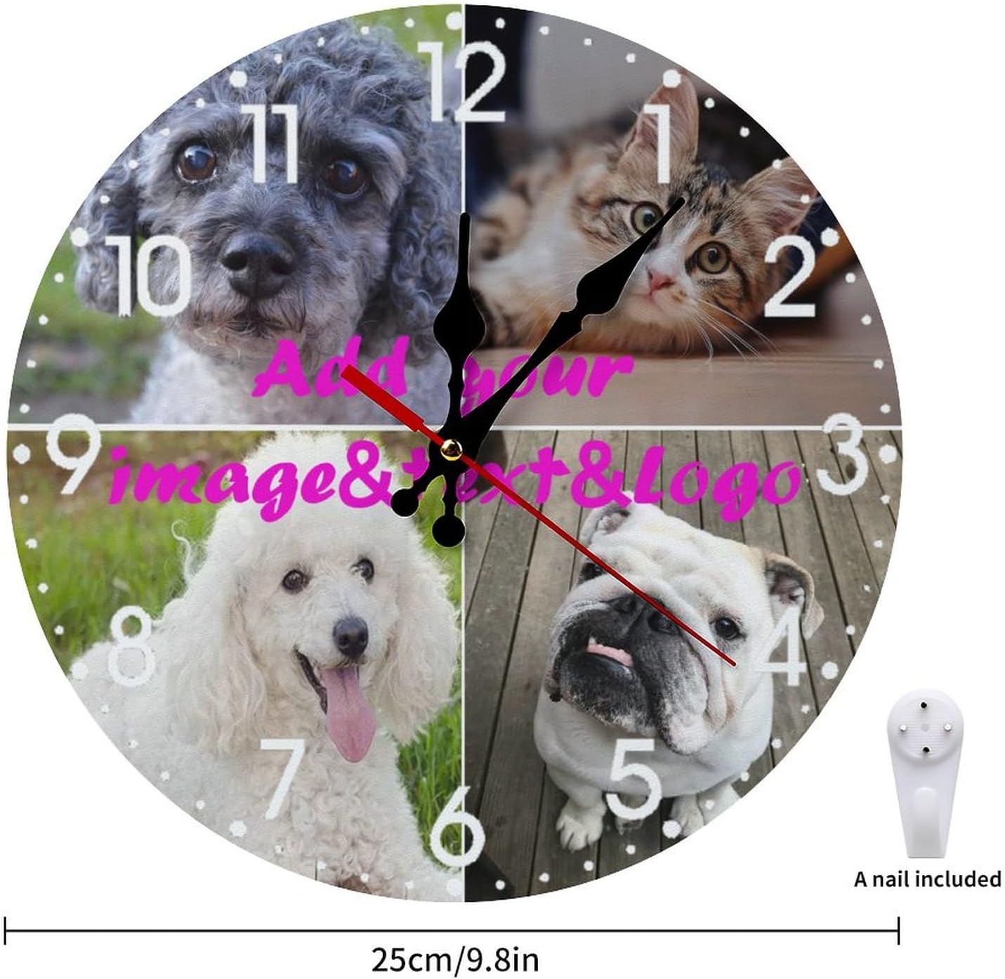 Custom Wall Clock,Personalized Wood Clock add Your Photo/Text,Customizable Silent Round Decoration for Kitchen Bathroom 12inch style4