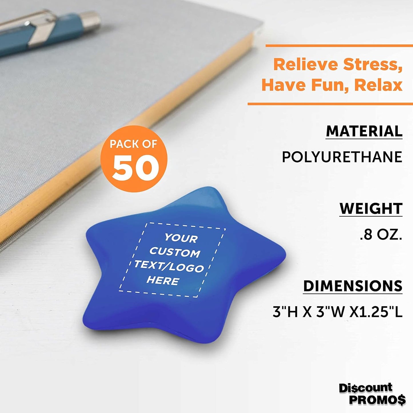 DISCOUNT PROMOS Custom Star Squeeze Balls Set of 50, Pesonalized Bulk Pack - Perfect for Promotional Giveaways - Blue