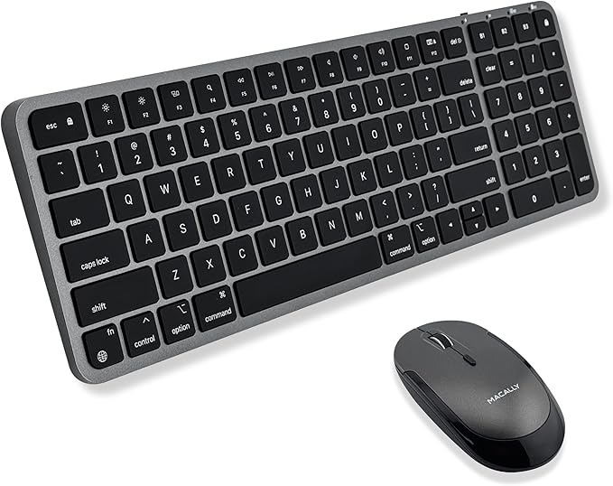 Macally Bluetooth Mac Keyboard and Mouse (Compact, Multi Device, Rechargeable) - Wireless Apple Keyboard and Mouse Combo - for Mac mini/Studio, MacBook Pro/Air, iMac, iPad, iPhone - Space Black