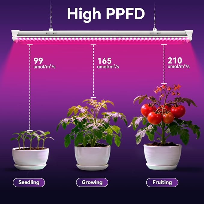 4FT Plant Grow Light, Super Bright Plant Lights for Indoor Growing, Full Spectrum, with ON/Off Switch & Timed Function, Pinkish