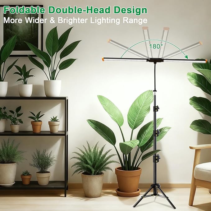 YEOLEH Floor Lamp Grow Light for Large Tall Plants Indoor, 6000K White Full Spectrum Plant Growing Light with Red Blue LED, Foldable Light Strip, Dimmable & Timer Function, Height 17-62‘’ (100, Watts)