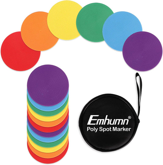 4inch & 9inch Poly Spot Markers for Agility Dot for Gym/PE Training, Dance, 6/12/24 Pcs Round Multiple Color & Size Rubber Non-Slip Spot Marker for Games, Floor Dots and Sport Activities