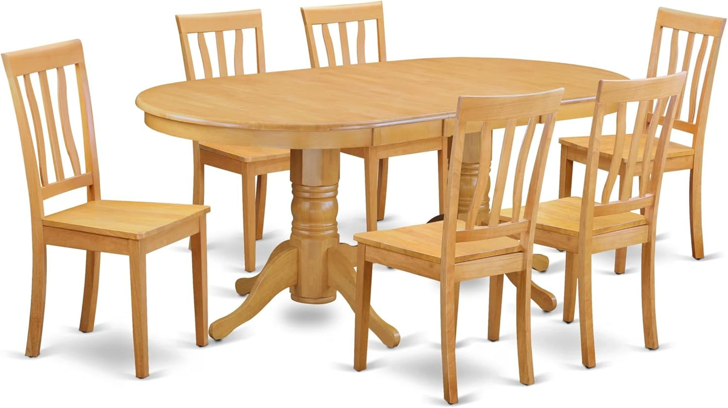 East West Furniture VAAN7-OAK-W 7 Piece Kitchen Table & Chairs Set Consist of an Oval Dining Room Table with Butterfly Leaf and 6 Solid Wood Seat Chairs, 40x76 Inch, Oak