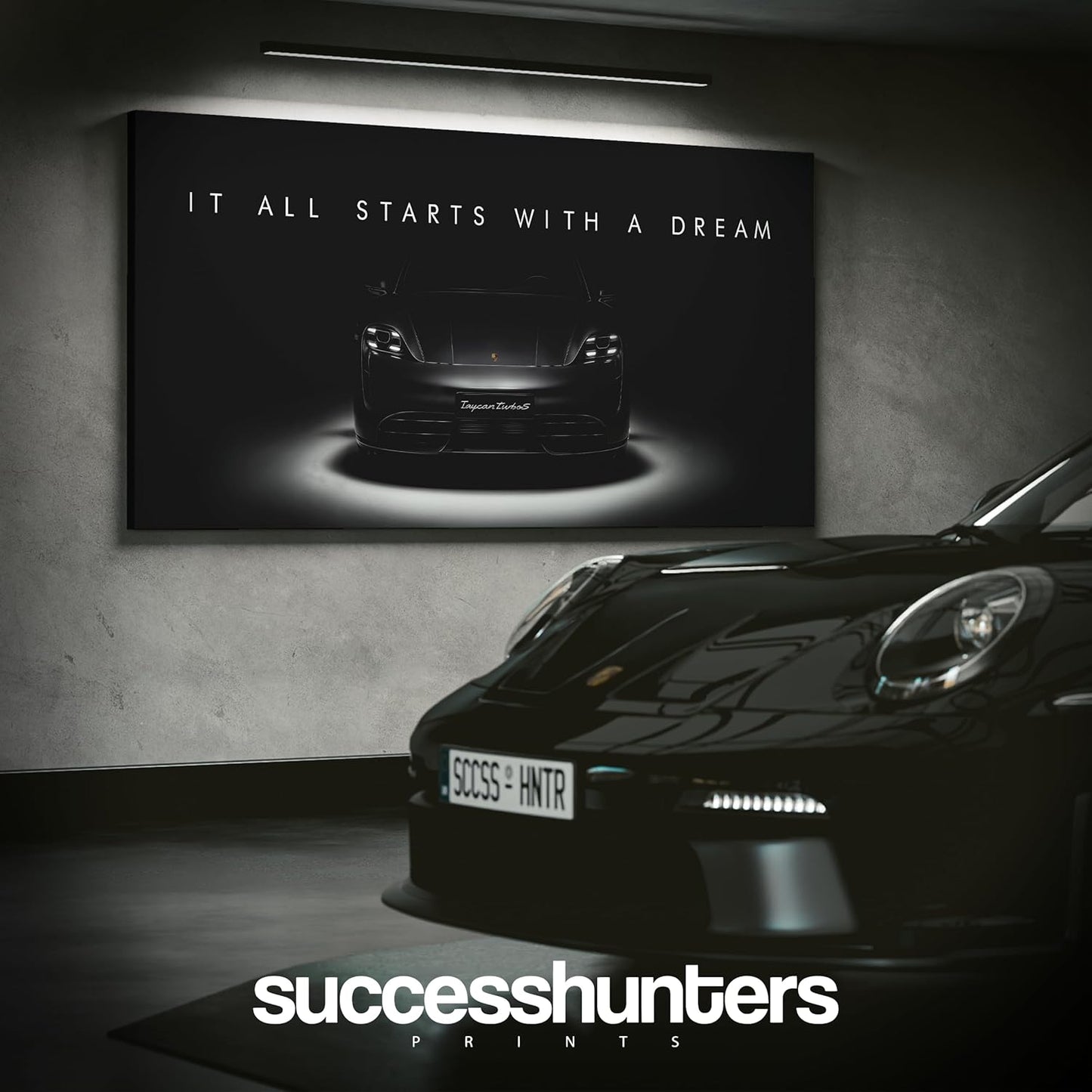 Motivational Wall Art for Office, Super Car Art Canvas, Inspirational Automotive Decor for Porsche Taycan Turbo S Sportscar Lovers, Motivational Wall Decor for Home, Car Poster (20" x 40" in)