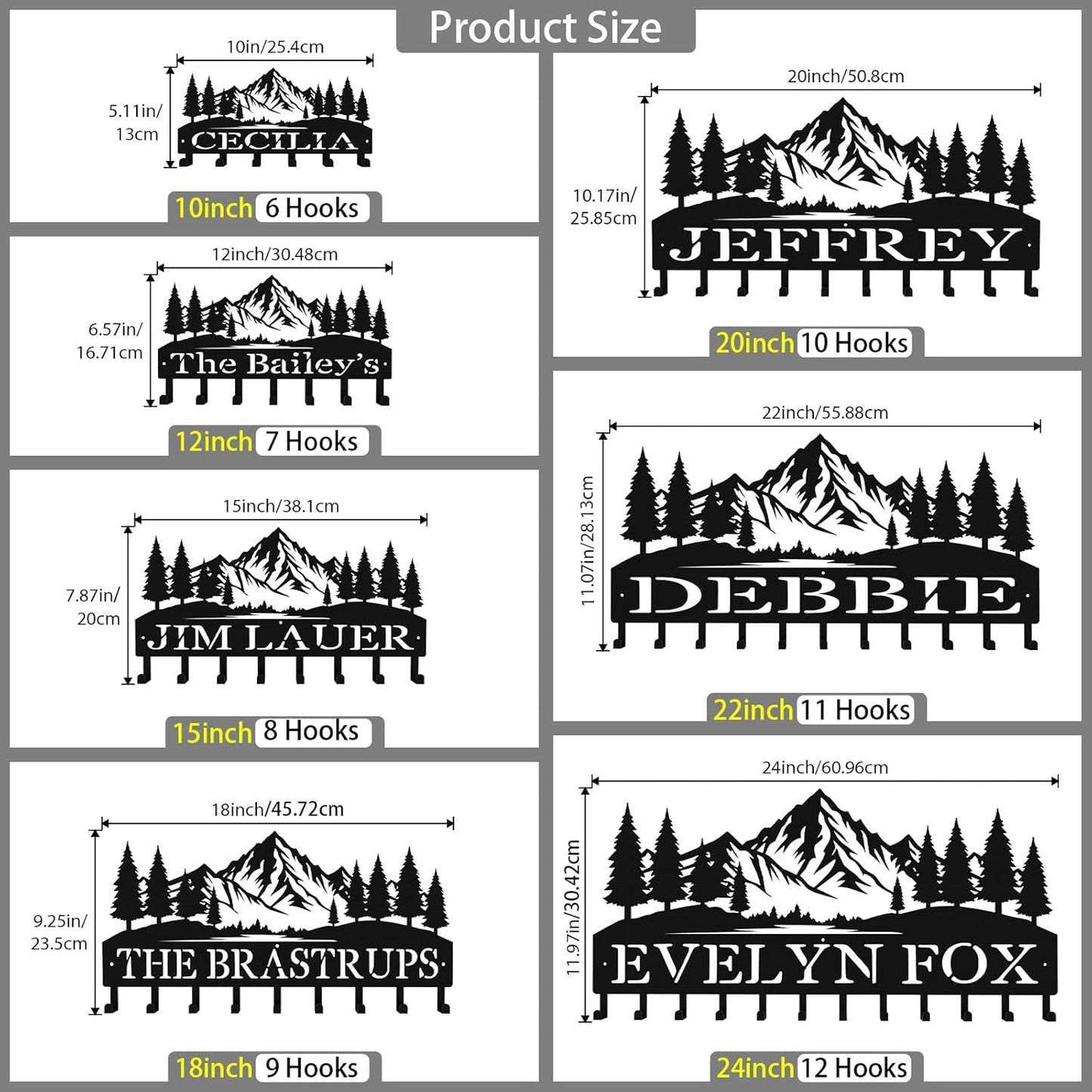 Personalized Key Hooks for Wall,Custom Name Lofty Mountain Key Holder Wall Mounted,Fashion Coat Rack,Metal Key Hanger with Hooks,Key Rack Organizer for Entryway,Hallway,Doorway