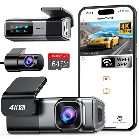 Navycrest 4K Dash Cam Front and Rear with 64GB Card, Built-in 5G WiFi, Dash Camera for Cars 4K Front and 1080P Rear, Dashcams fo