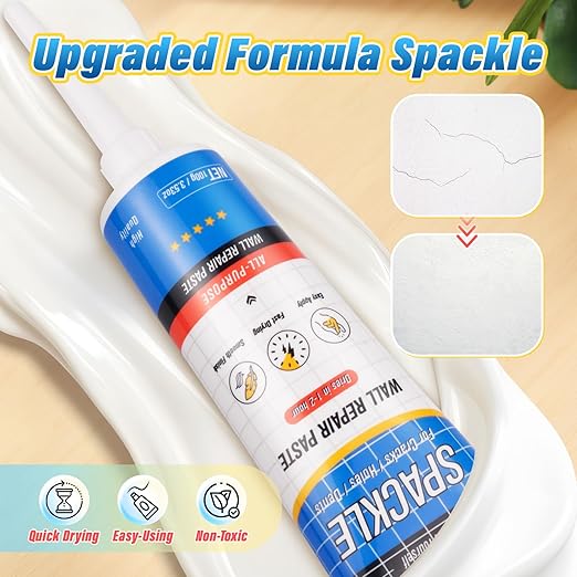 DIYSELF 9 Pack Drywall Repair Kit, Spackle Wall Repair, 2×100g (7oz Total) Putty, White Drywall Mud, Plaster for Holes, Cracks, Gaps, Fast-Drying Hole Filler, Spackle Tube, Scraper & Sander Included
