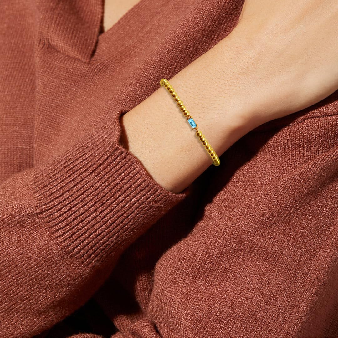 Free bird Birthstone Bracelet 14K Gold Bracelets March Aquamarine Birthstone Bracelet Handmade Stretch Beaded Bracelets Blue Gemstone Jewelry Bracelet for Women