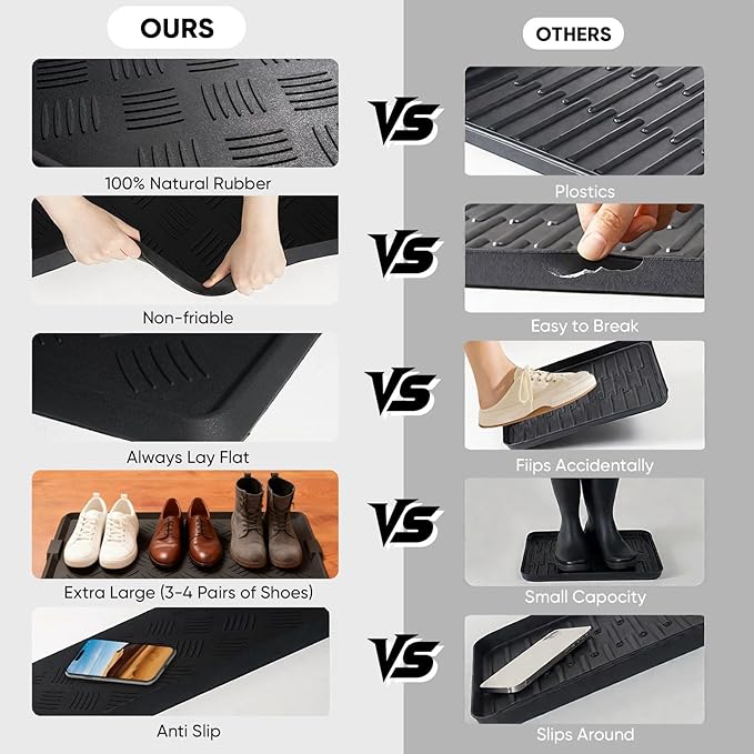 Rubber Boot Tray, Shoe Tray for Entryway, Multipurpose Boot Mat, Shoe Mat Indoor and Outdoor, 16x27.5,Black