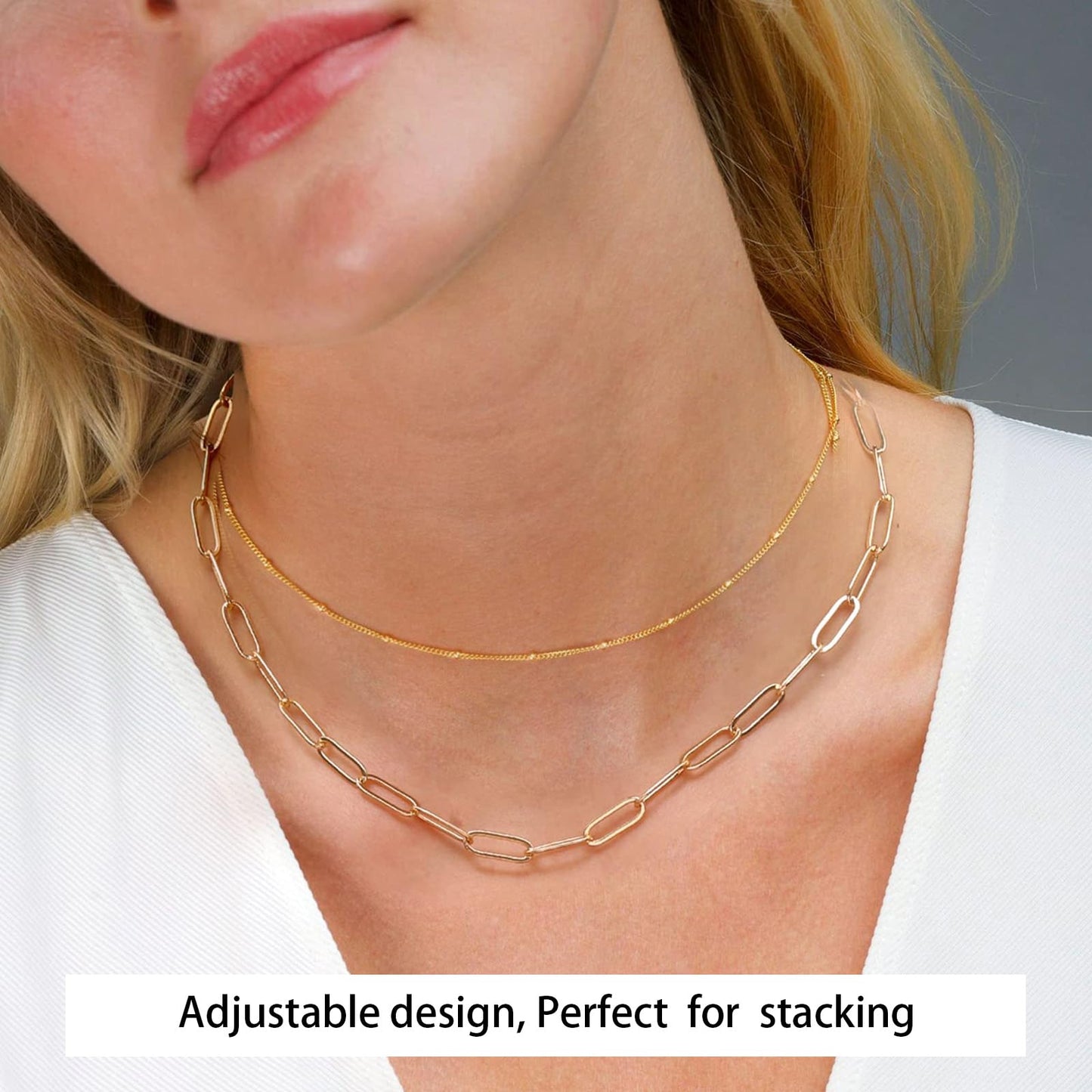 MAIKERDER Chunky Paperclip Necklace for Women, Paper Clip Necklaces, 14K Gold Plated Chunky Paper Clip Link Chain Necklace for Women Non Tarnish Hypoallergenic 16 Inches