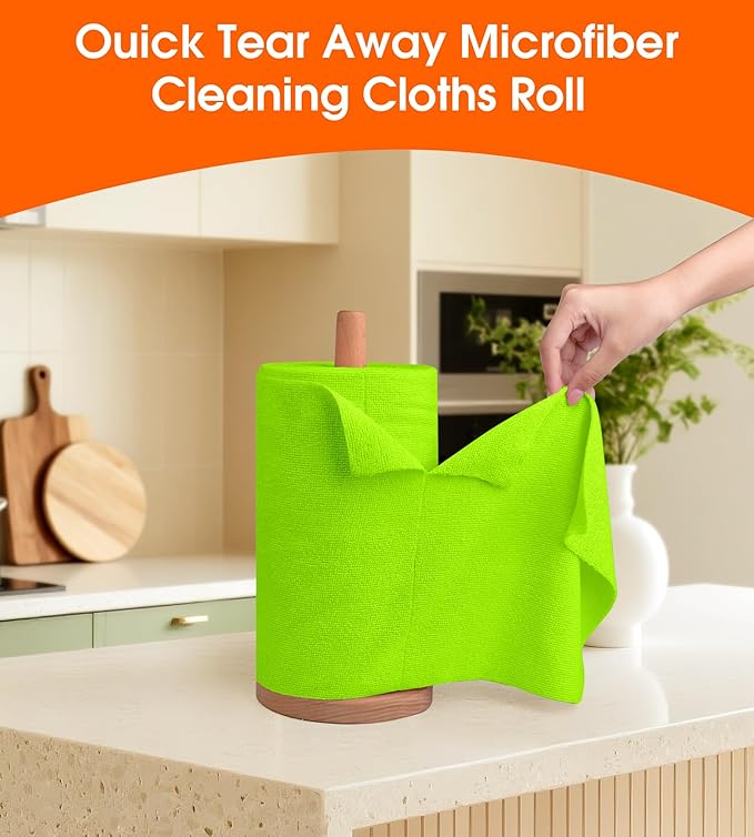 Microfiber Cleaning Cloth Roll–100 Pack, Tear Away Microfiber Towels, Reusable, Washable, Scratch-Free, Kitchen Towels for Car, Home, Kitchen, Glass, Dishes (Neon Green)