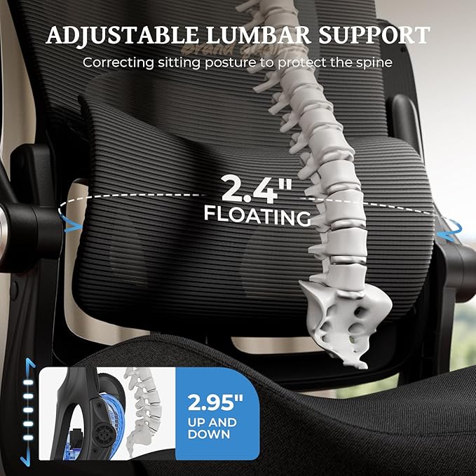 Ergonomic Office Chair - Office Desk Chair with Adjustable Lumbar Support - Mesh Comfy Chair with Flip-Up Arms - Heavy Duty Gaming Chairs for Adults Home and Business