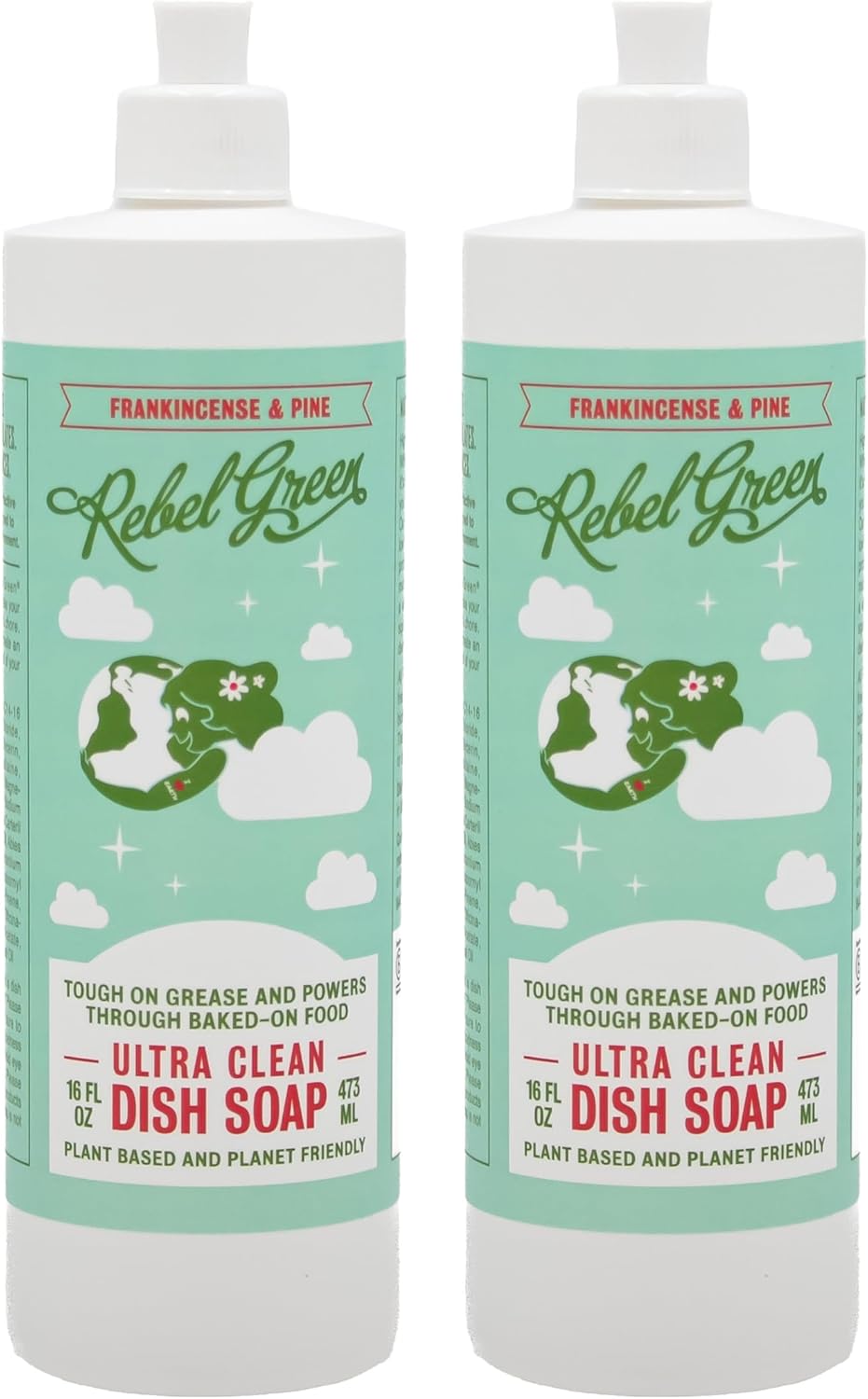 Rebel Green Super Deluxe Dish Soap - Natural Dishwashing Soap - Liquid Dish Detergent - Sustainable Dish Liquid Scented with Frankincense & Pine - (16 oz Bottles, 2 Pack)