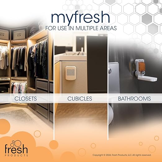 Fresh Products myfresh 2.0 Personal Air Freshener with Dry Fragrance Technology for Small Spaces Compact Design Motion Sensor Battery Included Cucumber Melon 6 pk