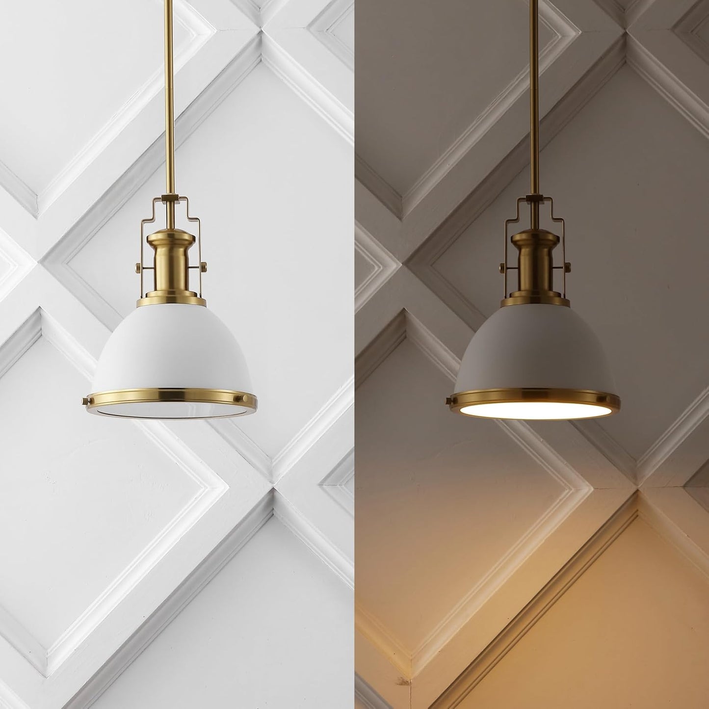 JONATHAN Y JYL9535D Homer 10" 1-Light Modern Industrial Iron LED Dome Pendant, Bohemian, Classic, Cottage, Farmhouse, Industrial, Rustic, Transitional, Dining Room, Kitchen, Foyer, White/Brass Gold