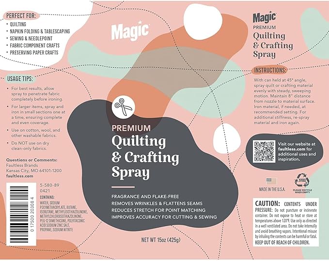 MAGIC Premium Quilting & Crafting – Fabric Spray for Cutting, Creasing, & Sewing – Best Press Starch for Quilting to Flatten Seams & Wrinkles – Wrinkle Spray (15oz Aerosol) 2 Pack