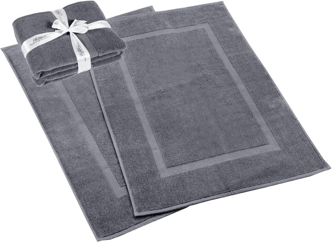 HILLFAIR 900 GSM-Hotel-Spa Tub-Shower Bath Floor Towels - (2 Pack, Platinum Grey, 21 Inch by 34 Inch) - 100% Cotton Floor Towels Machine Washable Cotton Terry Bath mat Rugs - 2 Piece Towel Set