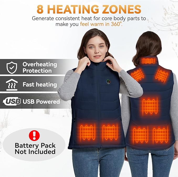 KOVNLO Heated Vest Women, (Battery Pack Not Included) Smart Controller With Lights-out, Electric Warming Heated Jackets
