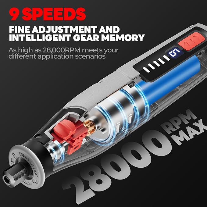 PHALANX Cordless Rotary Tool Kit, 4V 4000mAh Battery, 80 Accessories, 9 Speed Settings, 28000 RPM Max, Type-C Charging (PRT-Grey)