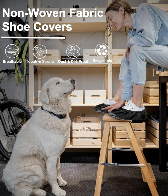 X-Large 50 Pack Breathable Shoe Covers Disposable for Indoors - Reusable Non-Slip Black Non-Woven Fabric Shoe Booties disposable, Fits Up to Men’s Size 13, Doubles as Travel Shoe Bags