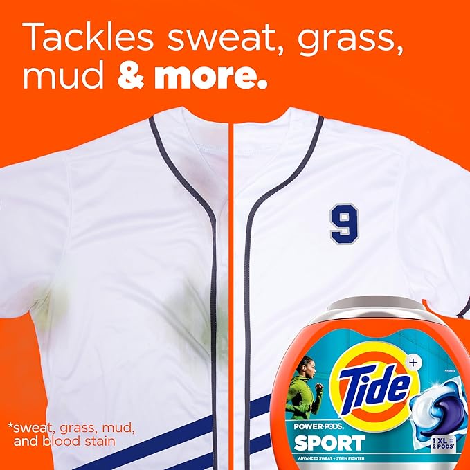 Tide Power Pods Sport Laundry Detergent Pacs, 18 Count, Advanced Sweat + Stain Fighter