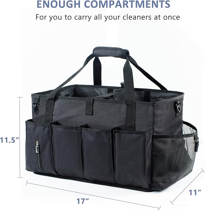 XL Professional Cleaning Caddy for Cleaning Suppliers, 17" Wearable Cleaing Bag for Housekeepers, Cleaning Organizer, Detailing Bag