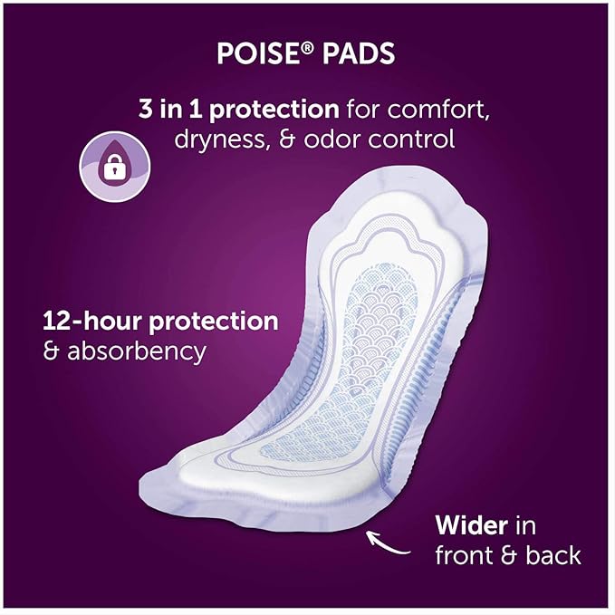 Poise Incontinence Pads, Maximum Absorbency, Regular, 48 Count (Pack of 2)