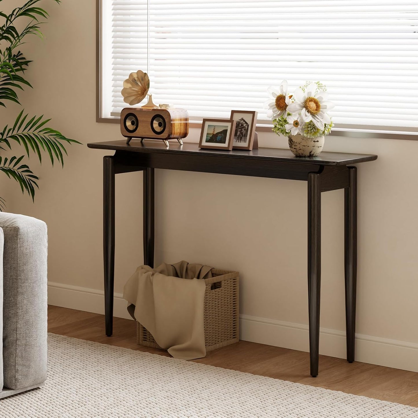 Wood Console Table Walnut Entryway Table, Thin Console Table, Sofa Tables for Living Room (47.2'')