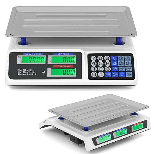 Goplus 66lb Price Computing Scale, Commercial Food Scale with Dual LCD Displays, Rechargeable Battery, Stainless Steel Platform, Price Calculation for Farmers Market, Deli, Meat Shop (Not for Trade)