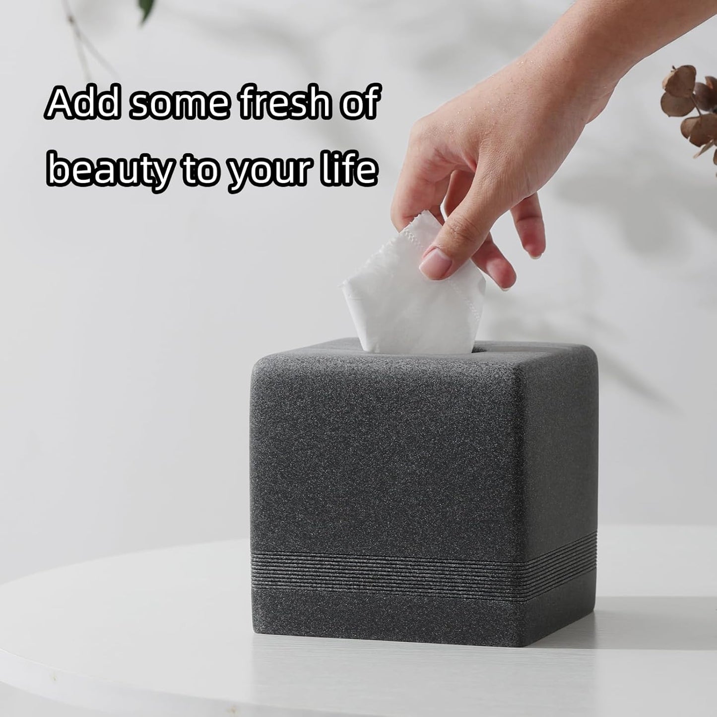 Tissue Box Cover Square, Resin Facial Tissue Holder Covers Cube Toilet Paper Holder Case Dispenser Home Decorative for Bathroom Kitchen Bedroom Living Room Office (Black)