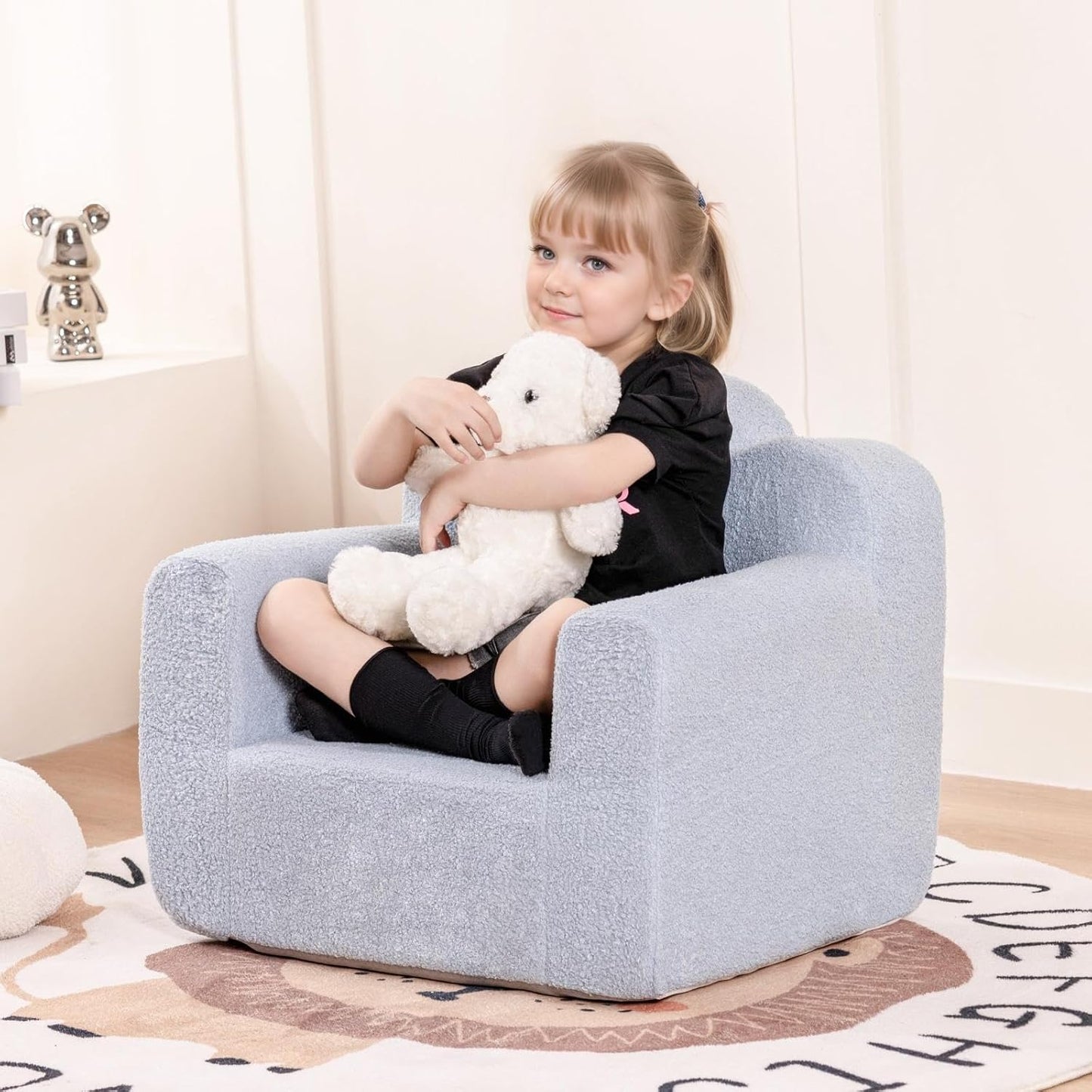 Tiita Kids Couch Plush Toddler Chair, Cloud-Like Glow in The Dark Kids Sofa Toddler Reading Chair with Washable Cover Carrying Handle, Convertible Children Sofa Chair for Girls and Boys