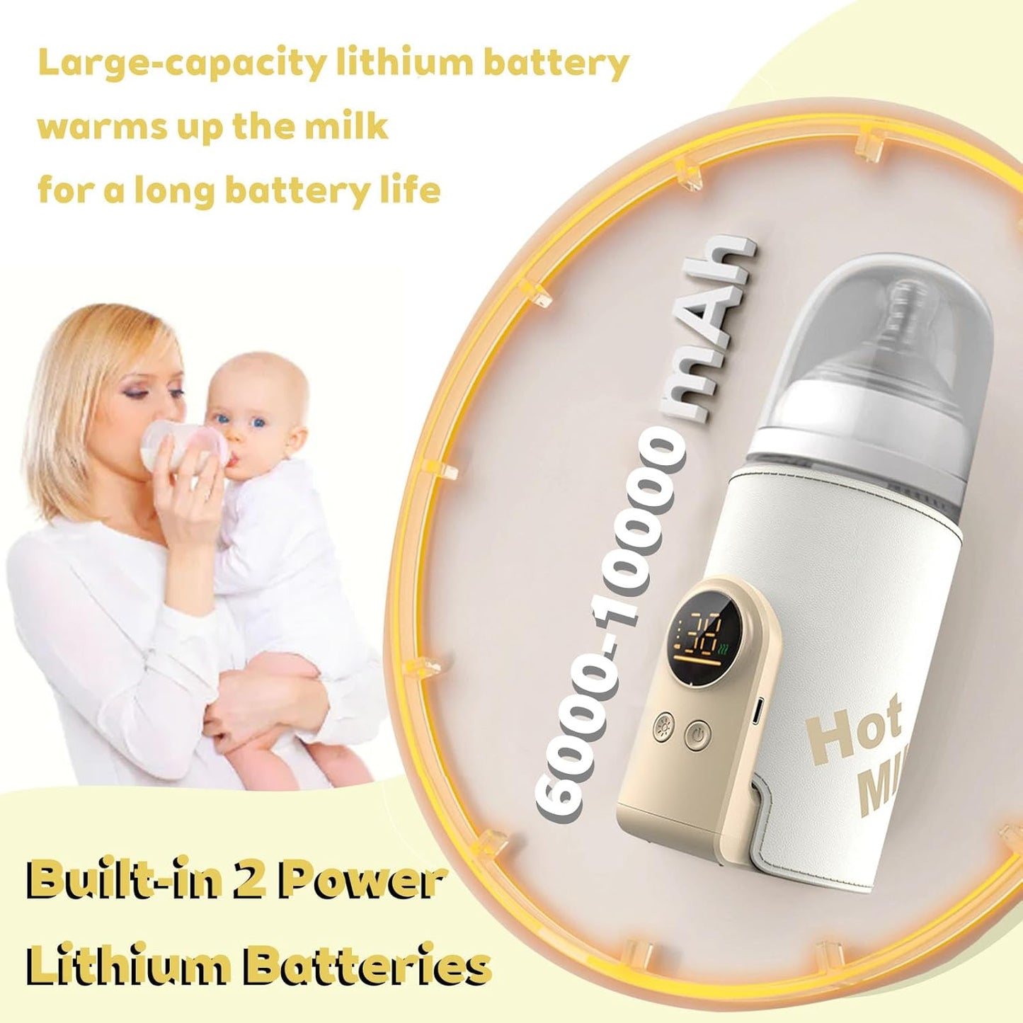 2025 Upgrade Portable Bottle Warmer for Travel,Comfortable Bottle Warmer on the go,Rapid Warming,Long-Lasting Warming up to 6-10H (6000 mA)