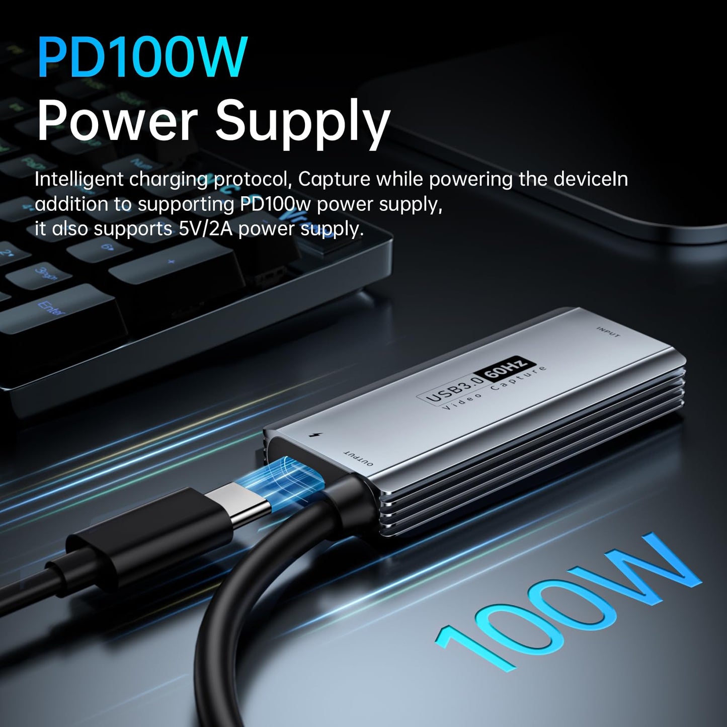 Xiixmask Usb 3.0 Video Capture Card With 100W Pd - Hdmi To Usb/Usb-C Capture Card 1440P 30Fps & 1080P 60Fps Video Capture Device