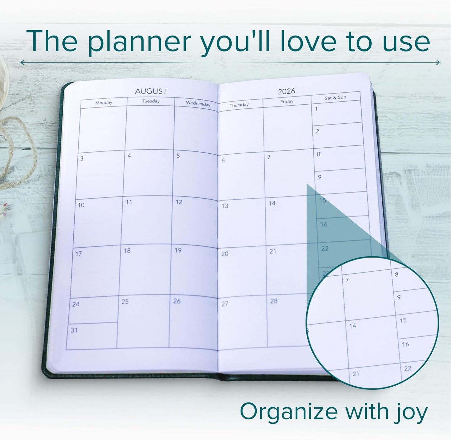Harbor Pocket Weekly Monthly Planner 2025-2026 - Calendar Planner and Notebook, Durable Faux Leather, 192 Pages, Softcover & Book Bound - Cambridge Cognac - 6 x 3.25 "