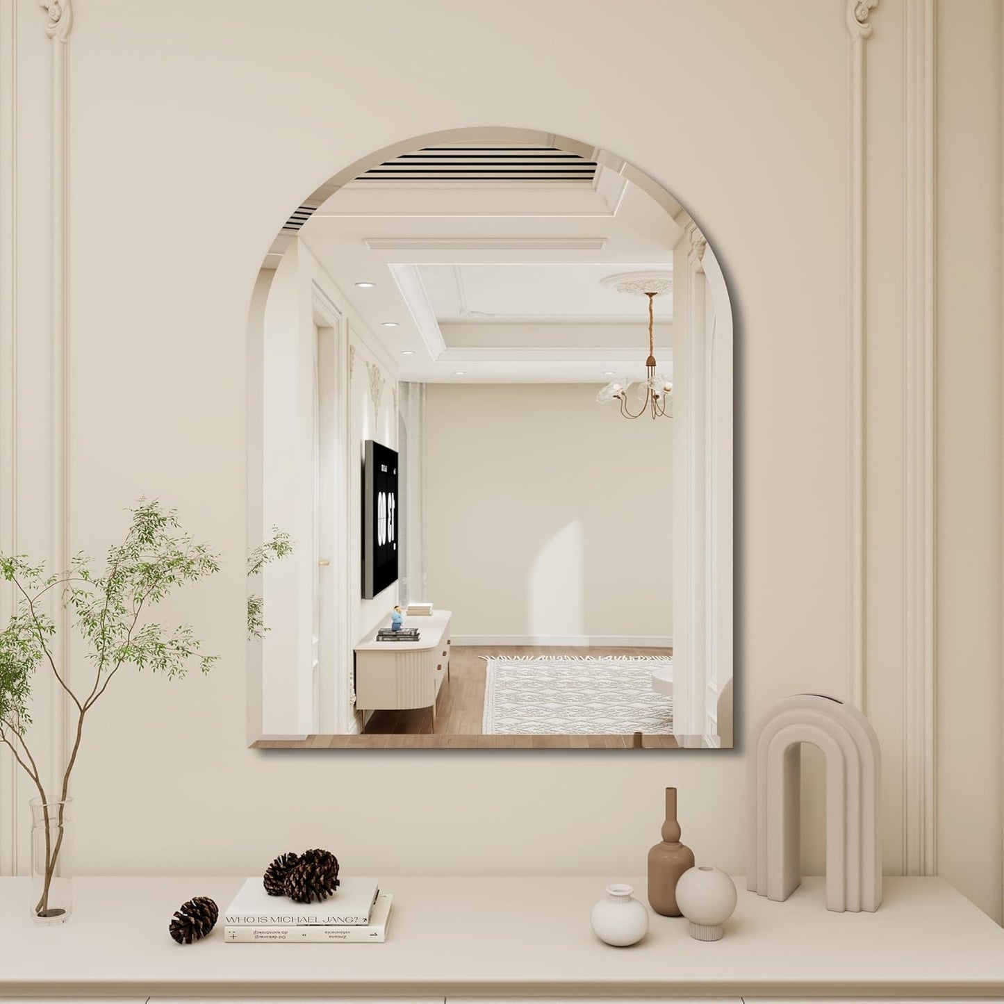 Arched Bathroom Mirror, 16X24 inch Arched Frameless Mirror, Arch Wall Mirror，Frameless Mirrors for Bathroom,Beveled Bathroom Mirror.
