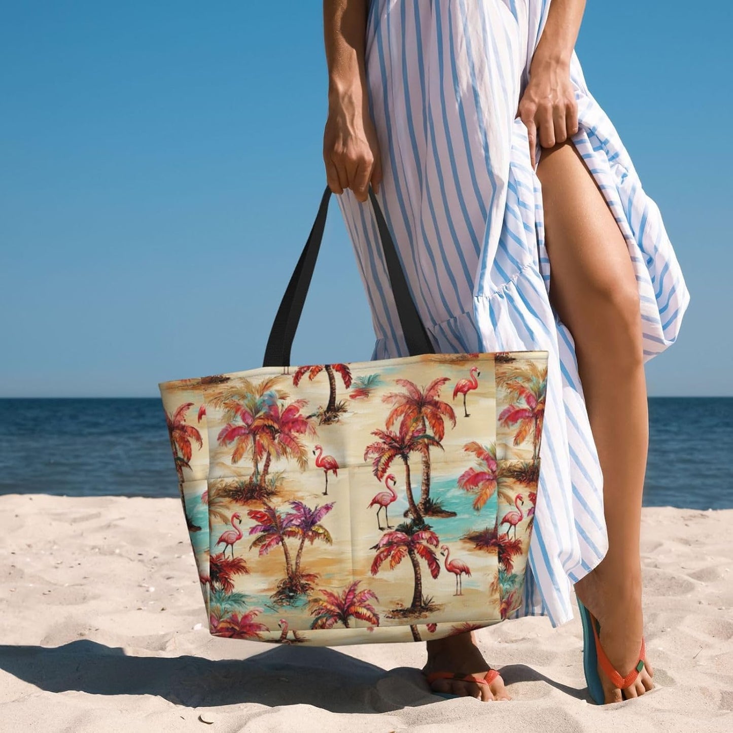 Beach Bag for Women Beach Tote Bag Waterproof Sandproof Large Bags with Zipper Big Capacity for Vacation Travel